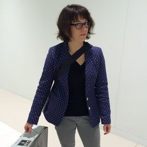 Banana Republic navy and white polka dot blazer